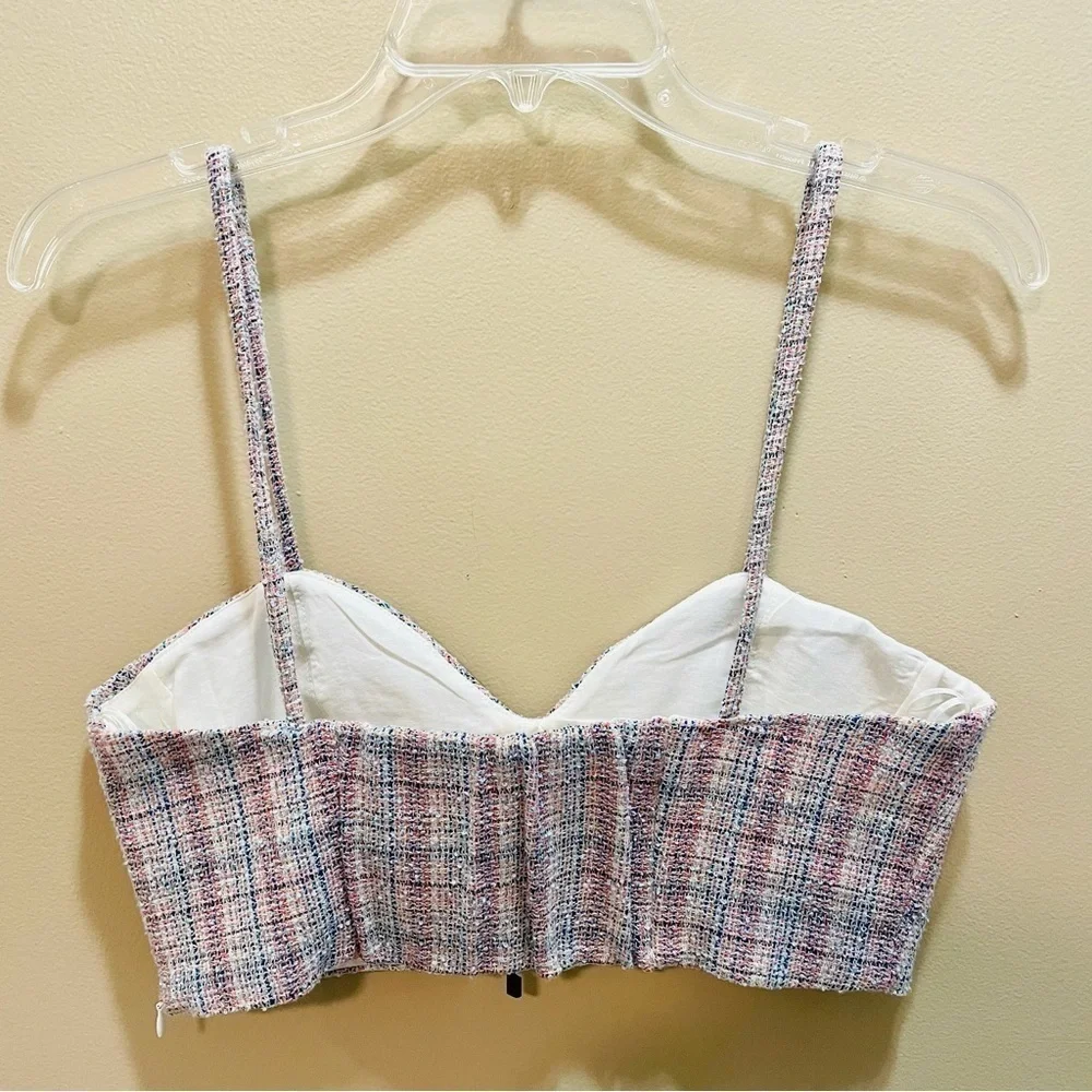 Zara Pink And Blue Tweed Bralette Blouse Medium NWOT